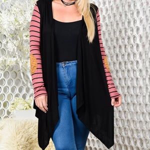 Pink striped sleeve cardigan